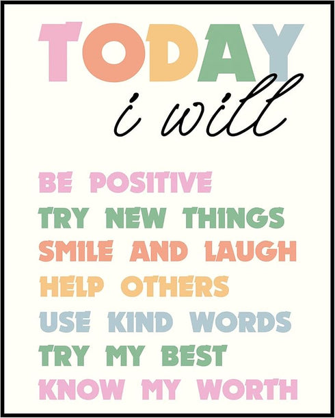Posterizer 1 pcs-Growth Mindset Positive daily reminders-today I will-Teachers & Classrooms-Motivational & Inspirational Art-Gift for Daughter, So...